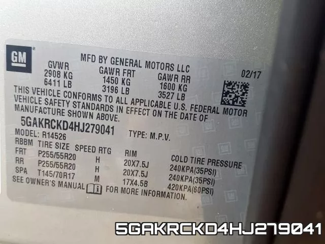 5GAKRCKD4HJ279041 фото 2