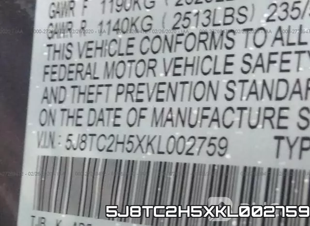 5J8TC2H5XKL002759 фото 6