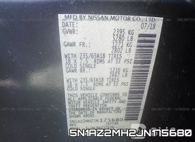 5N1AZ2MH2JN175680 фото 6