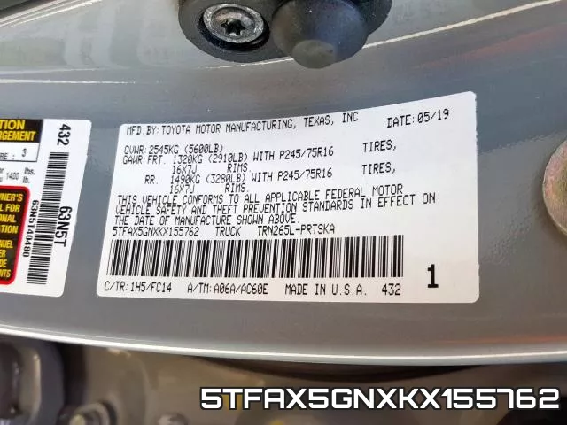 5TFAX5GNXKX155762 фото 2