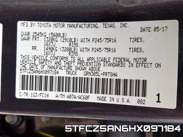 5TFCZ5AN6HX097184 фото 2
