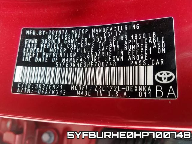 5YFBURHE0HP700748 фото 2