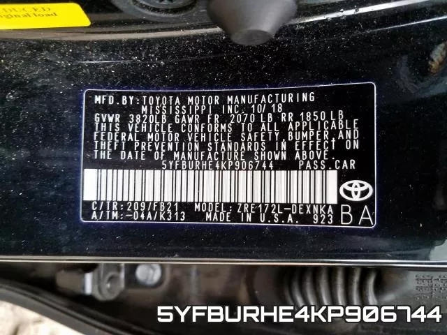 5YFBURHE4KP906744 фото 2