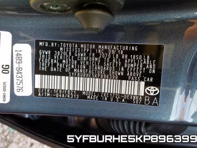 5YFBURHE5KP896399 фото 2