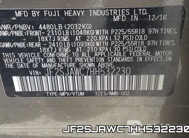 JF2SJAWC7HH532230 фото 4