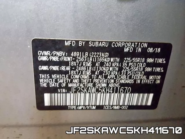JF2SKAWC5KH411670 фото 2