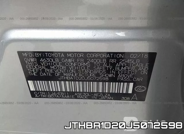 JTHBA1D20J5072598 фото 7