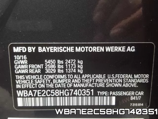WBA7E2C58HG740351 фото 2
