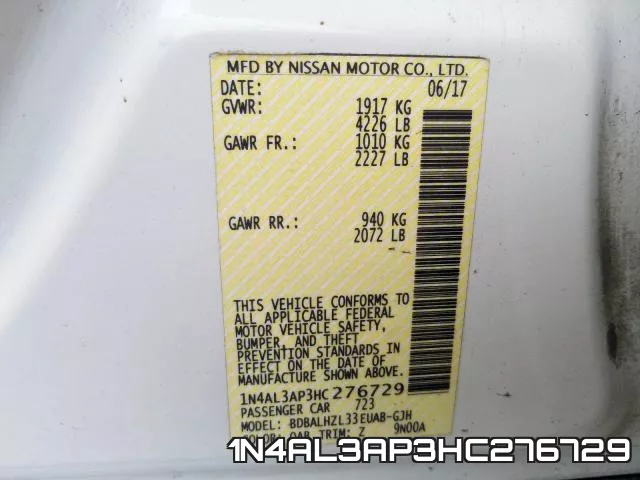 1N4AL3AP3HC276729 фото 2