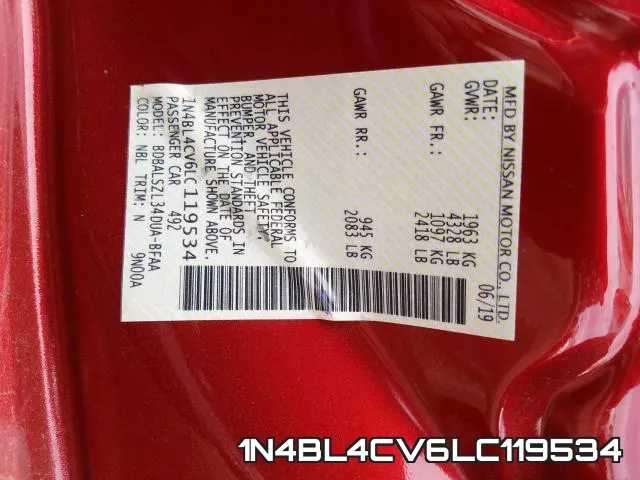 1N4BL4CV6LC119534 фото 2