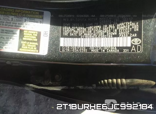 2T1BURHE6JC992184 фото 5