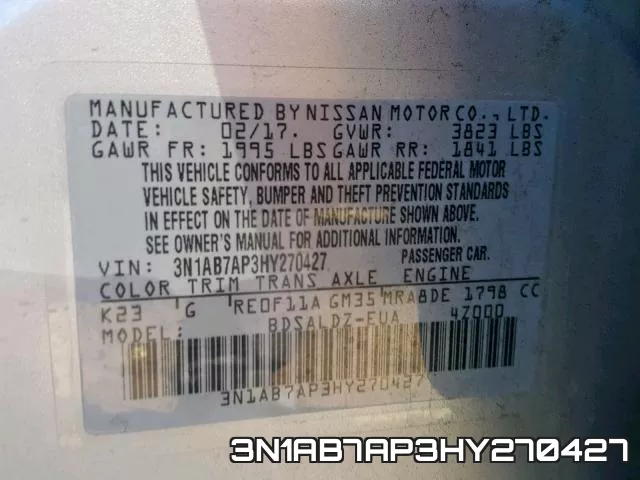 3N1AB7AP3HY270427 фото 2