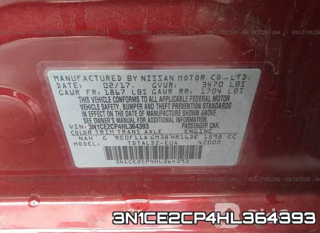 3N1CE2CP4HL364393 фото 9