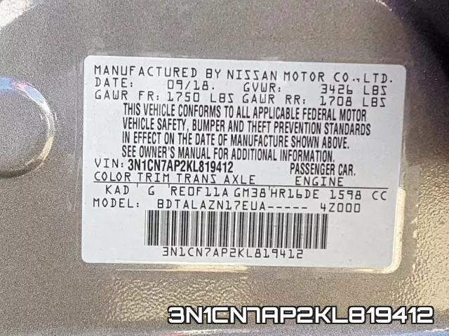 3N1CN7AP2KL819412 фото 2