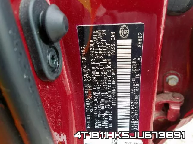 4T1B11HK5JU673891 фото 2