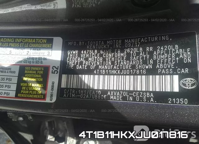 4T1B11HKXJU017816 фото 8