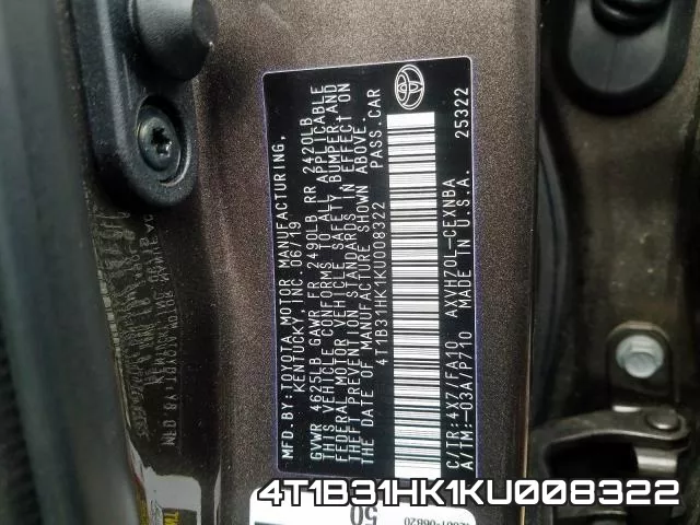 4T1B31HK1KU008322 фото 2
