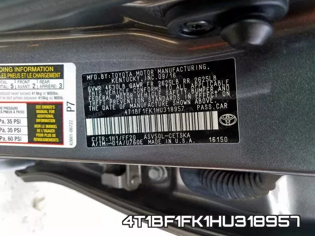 4T1BF1FK1HU318957 фото 2