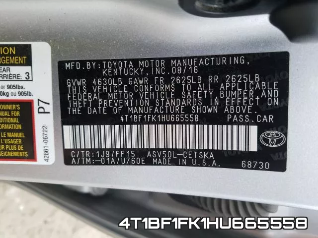 4T1BF1FK1HU665558 фото 2