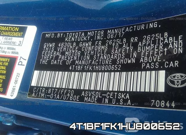 4T1BF1FK1HU800652 фото 10