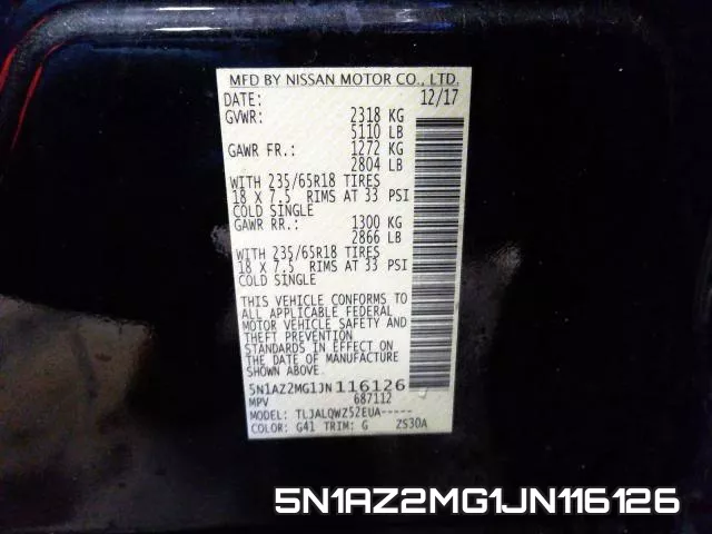 5N1AZ2MG1JN116126 фото 2
