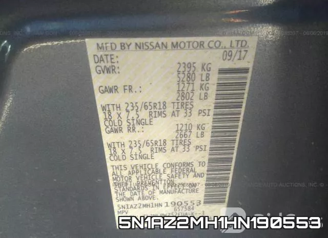 5N1AZ2MH1HN190553 фото 10