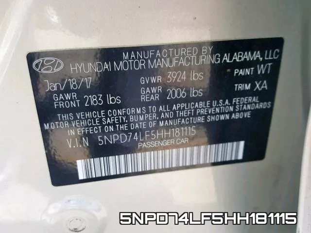 5NPD74LF5HH181115 фото 2