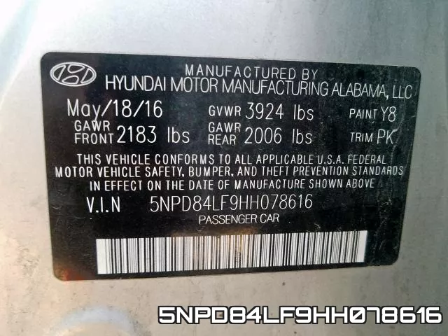 5NPD84LF9HH078616 фото 2