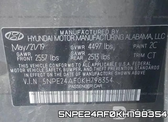 5NPE24AF0KH798354 фото 10