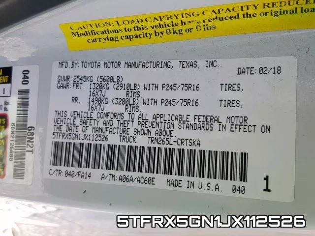 5TFRX5GN1JX112526 фото 2