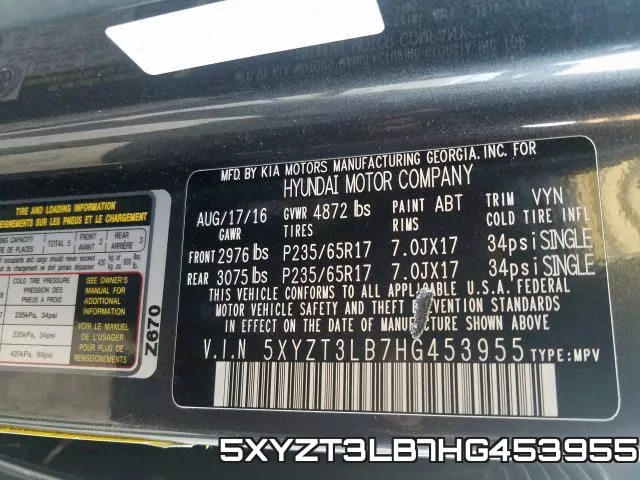5XYZT3LB7HG453955 фото 2