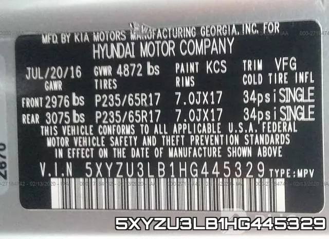 5XYZU3LB1HG445329 фото 10