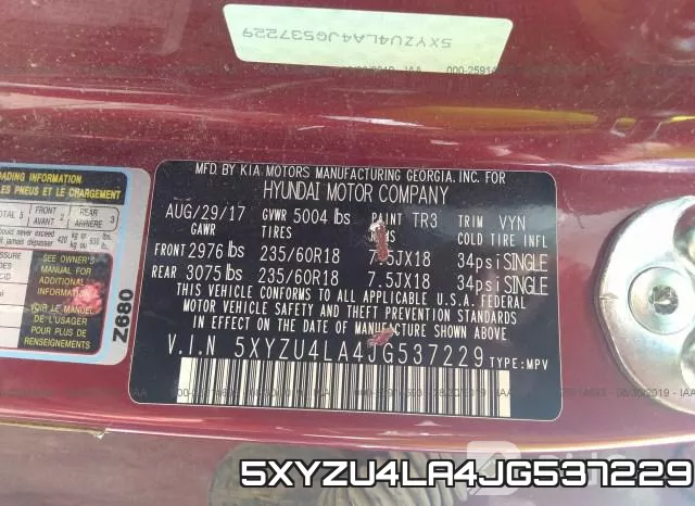 5XYZU4LA4JG537229 фото 7