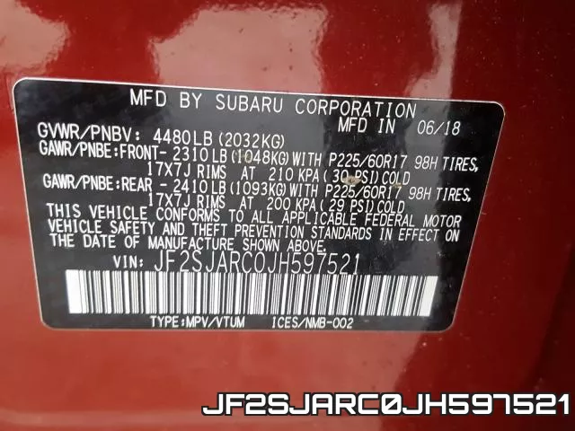 JF2SJARC0JH597521 фото 2
