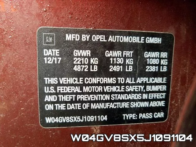 W04GV8SX5J1091104 фото 2