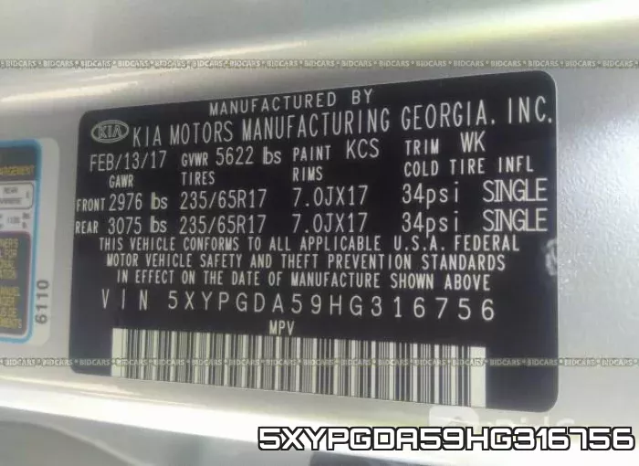 5XYPGDA59HG316756 фото 10