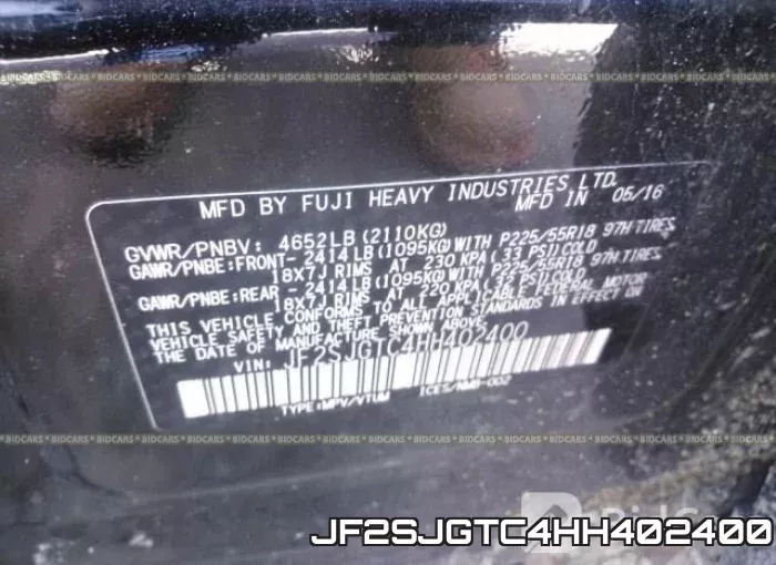 JF2SJGTC4HH402400 фото 9