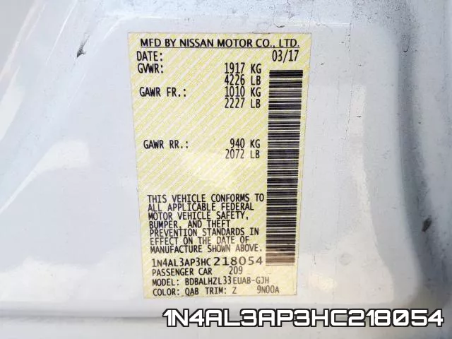 1N4AL3AP3HC218054 фото 2