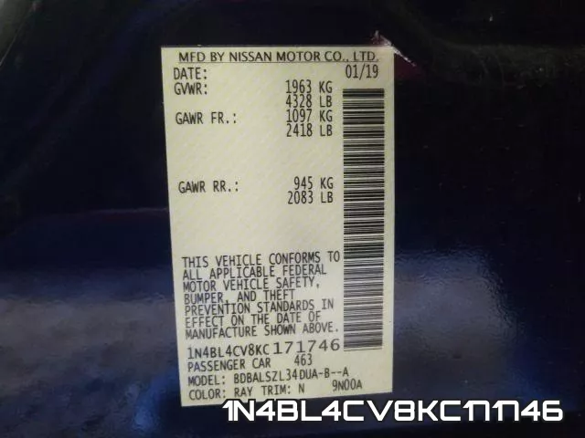 1N4BL4CV8KC171746 фото 2