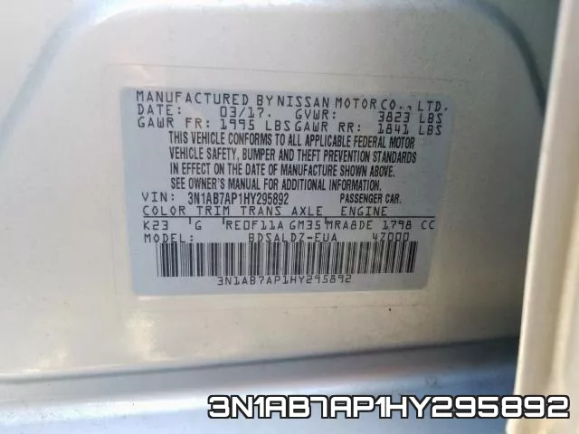 3N1AB7AP1HY295892 фото 2