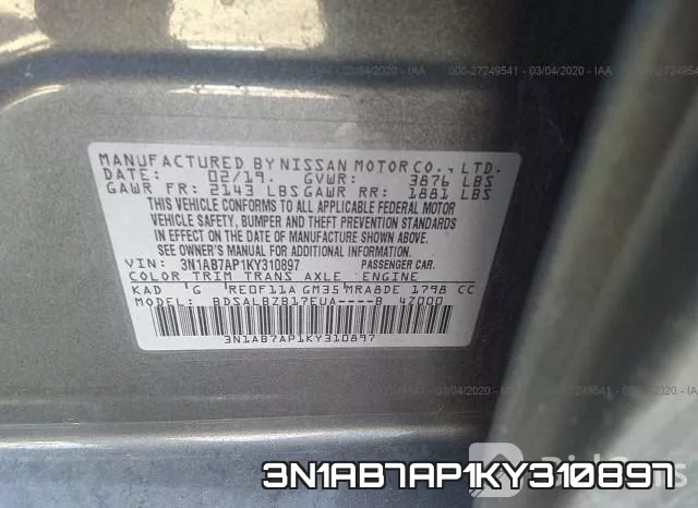 3N1AB7AP1KY310897 фото 7