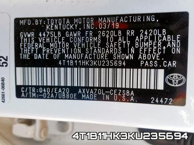 4T1B11HK3KU235694 фото 2