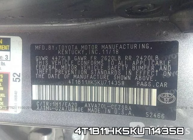 4T1B11HK5KU714358 фото 10
