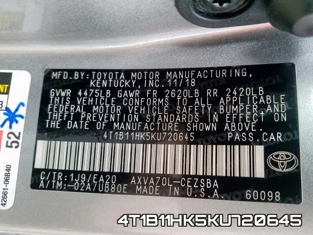 4T1B11HK5KU720645 фото 2