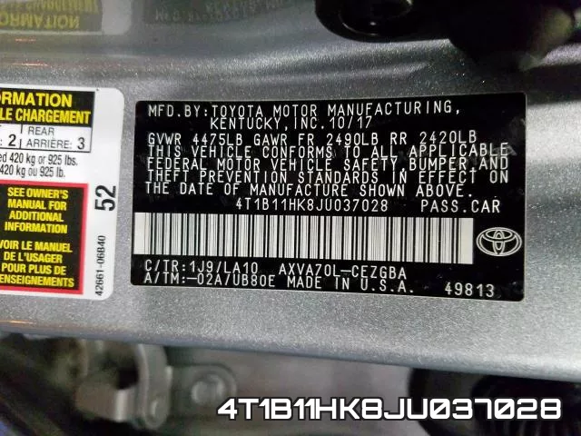 4T1B11HK8JU037028 фото 2