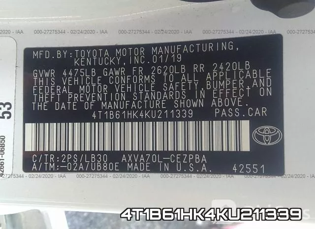4T1B61HK4KU211339 фото 10