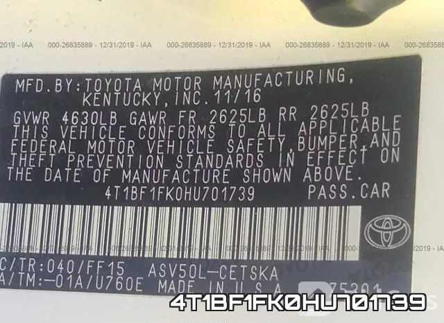 4T1BF1FK0HU701739 фото 8