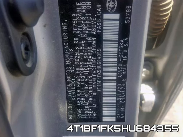 4T1BF1FK5HU684355 фото 2
