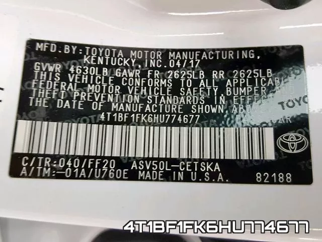 4T1BF1FK6HU774677 фото 2