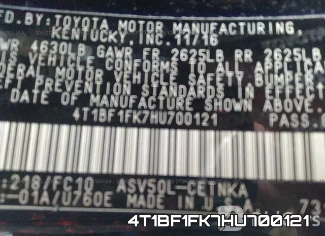 4T1BF1FK7HU700121 фото 8